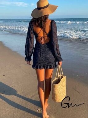 For Love & Lemons Lula Mini Dress, Midnight Blue - S, NWT